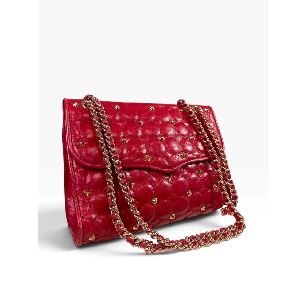 Rebecca Minkoff Studded Quilted Affair Bag Cherry Red Leather Chain Strap $395